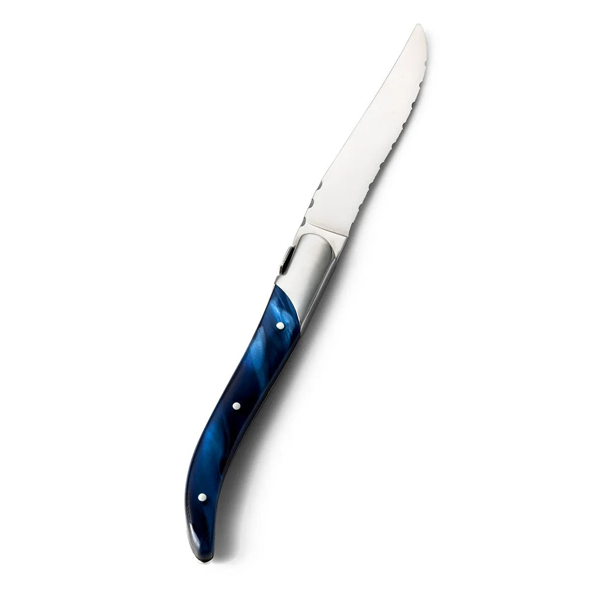 Bon Chef Laguiole Steak Knife, 8 3/4" Long, Silver, 12/Case - Stainless Steel Blue Acrylic