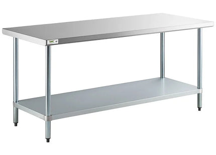 30" x 72" 18-Gauge 304 Stainless Steel Commercial Work Table with Galvanized Legs and Undershelf