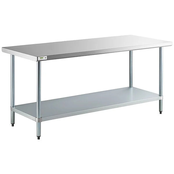 30" x 72" 18-Gauge 304 Stainless Steel Commercial Work Table with Galvanized Legs and Undershelf