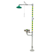 Combination Emergency Shower and Eye/Face Wash with Axion MSR Showerhead by Haws – 30"L x 35"W x 91"H, Stainless Steel/ABS Plastic, Green/Silver, Model 8300-8309