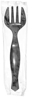 AmerCareRoyal Individually Wrapped Disposable Polystyrene Plastic Serving Forks for Restaurants and Catering, 8.5", Black, Pack of 144