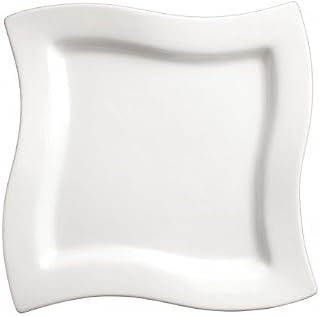 Winco WDP011-103, 9-1/4 Inches Porcelain Square Swirl Bowl, Ceramic Plates Set of 12