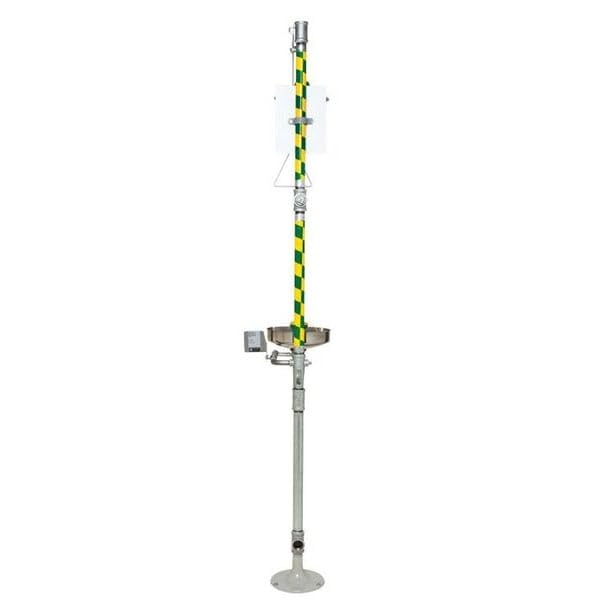 Combination Emergency Shower and Eye/Face Wash with Axion MSR Showerhead by Haws – 30"L x 35"W x 91"H, Stainless Steel/ABS Plastic, Green/Silver, Model 8300-8309