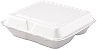 DART Small 3-Compartment Foam Hinged Lid Carryout Container in White