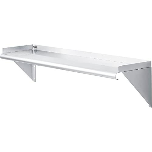 Wall Mount Shelf with 1-1/2" Lip 18 Gauge 430 Stainless Steel 48"W x 12"D by Global Industrial – 430 Stainless Steel, Silver, Model 493628
