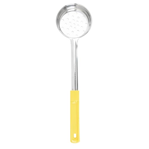 Spoonout, 5 oz., one-Piece, Perforated, Dishwasher Safe, Yellow Handle, Stainless Steel by Tablecraft – Multicolor, Model 7705