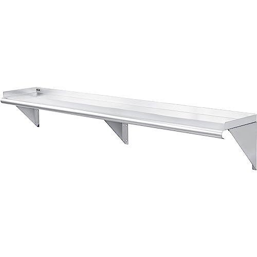 Wall Mount Shelf with 1-1/2" Lip 18 Gauge 430 Stainless Steel 72"W x 12"D by Global Industrial – 430 Stainless Steel, Silver, Model 493630