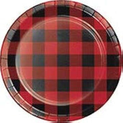 Creative Converting Club Pack Theme Party Buffalo Plaid Design Printed 7in Round Paper Plate, Box 96 Plates