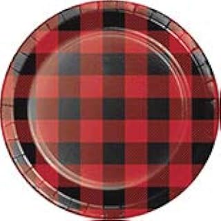 Creative Converting Club Pack Theme Party Buffalo Plaid Design Printed 7in Round Paper Plate, Box 96 Plates
