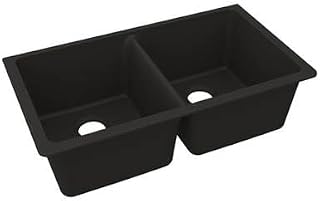 Elkay Quartz Luxe 33" x 18-1/2" x 9-1/2" Equal Double Bowl Undermount Sink, Obsidian