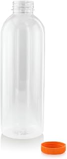 PacknWood 210BOUT1002 34 oz Round Pet Bottle with Orange Cap - 74 Piece