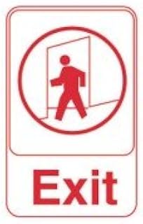 Royal Industries Exit Sign, Plastic, White Sign with Red Letters and Graphic.