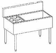 Krowne Metal KR18-M48L Royal 1800 Series Underbar Ice Bin/Cocktail Station & Bottle Well Bin 48" W x 19" D w/ 36" W Ice Bin on Left