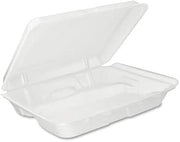Dart 95HT3R C-Foam Hinged Lid 3 Compartment Container, Large, 9.5" x 9.25" x 3", White, 2/100