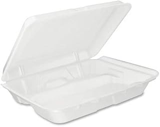 Dart 95HT3R C-Foam Hinged Lid 3 Compartment Container, Large, 9.5" x 9.25" x 3", White, 2/100