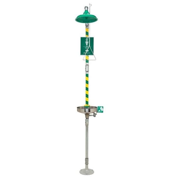 Combination Emergency Shower and Eye/Face Wash with Axion MSR Showerhead by Haws – 30"L x 35"W x 91"H, Stainless Steel/ABS Plastic, Green/Silver, Model 8300-8309