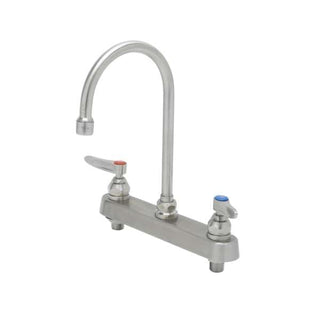 8" Stainless Steel Deck Mount Workboard Faucet with Stainless Steel Lever Handles and Stainless Steel Swivel Gooseneck with 2.2 GPM Stainless Steel Aerator by EverSteel – Model