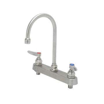 8" Stainless Steel Deck Mount Workboard Faucet with Stainless Steel Lever Handles and Stainless Steel Swivel Gooseneck with 2.2 GPM Stainless Steel Aerator by EverSteel – Model