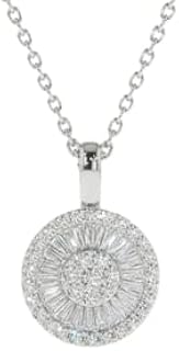 1.5ct Simulated Diamond CZ Pendant with Chain Round Cut Disc Channel Set White Gold Plated