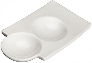 Winco WDP017-106, 6'' Porcelain Duo Dish, 4 Oz Ceramic Plate w/Two Embedded Bowls, 36/CS