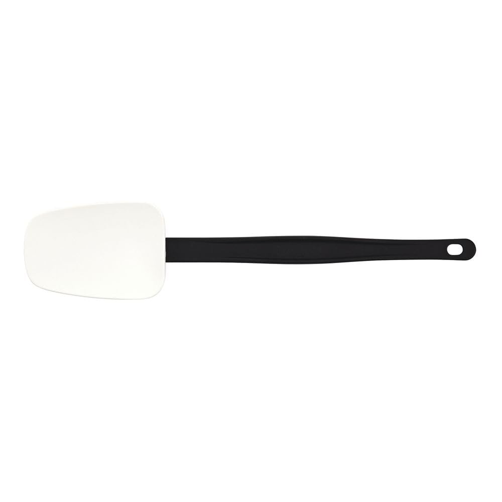Heat Resistant Spoon Spatula White Silicone with Brown Fiberglass Infused Handle - 14 1/2"L x 3"W by HUBERT – Medium, Silicone, White, Model SCPPS360N