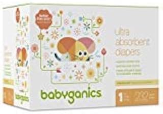 BabyGanics Diapers, Size 1 (18-14 lbs) 232 Count, Ultra Absorbent, Unscented, Made without Chlorine, Latex