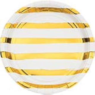 Creative Converting Club Pack Foil Program Tableware White with Gold Foil 9in Round Paper Plates, Box of 96 Paper Plates