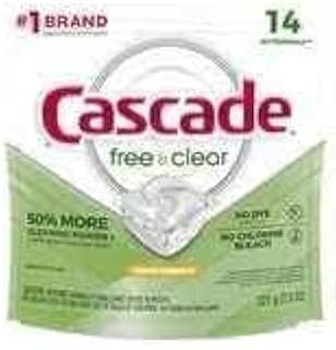 Cascade Free & Clear Dishwasher Pods, ActionPacs Dishwasher Detergent Tabs, Lemon Essence Scent, 14 Count