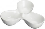 Winco WDP017-103, 7-3/4'' X 5'' Porcelain Trio Bowl, 10 Oz Connected Ceramic Bowls, 24/CS