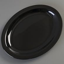 Carlisle FoodService Products Kingline Plastic Oval Platter Oval Tray for Home and Restaurant, Melamine, 12 x 9 Inches, Black, (Pack of 12)