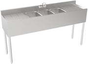 Krowne 18-63C Silver Series Three Compartment Sink with Left and Right Drainboards, 72" W x 18.5" D, (3) 10"D x 14"W x 10"H Bowl Size, (3) 1-1/2" drains
