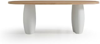 Mesa de Comedor White Restaurant Cafe Dining Table Cream Style Living Room Home Retro Solid Wood Oval Mesa de Comedor(220x90x75cm)