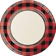 Creative Converting Club Pack Theme Party Buffalo Plaid Design Printed 10in Round Paper Plate, Box of 96 Plates