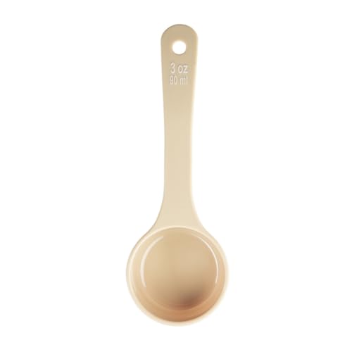 Spoonout, 3 oz., 8.125" x 2.75" x 1.25", Solid, Short Handle with White Capacity Markings (oz/ml), Polycarbonate, Beige, NSF by Tablecraft – Model 10646