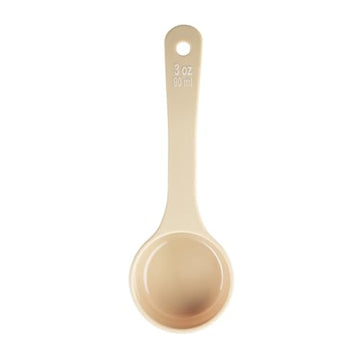 Spoonout, 3 oz., 8.125" x 2.75" x 1.25", Solid, Short Handle with White Capacity Markings (oz/ml), Polycarbonate, Beige, NSF by Tablecraft – Model 10646