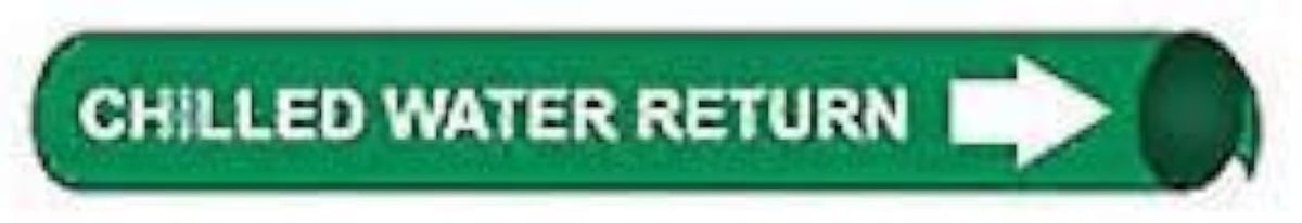 Pipe Marker - Precoiled and Strap-on - Chilled Water Return, Green, For Pipe 3/4" - 1",8"W