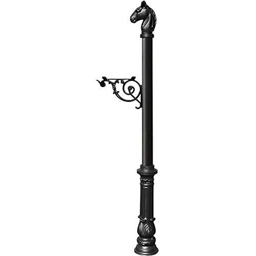 Lewiston Equine Post Only with Support Bracket by Qualarc – 20"D x 8"W x 5' 2"H, Aluminum, Powder Coat, Black, Model LPST-701-BL