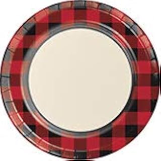 Creative Converting Club Pack Theme Party Buffalo Plaid Design Printed 9in Round Paper Plate, Box 96 Plates