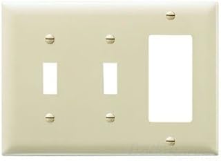 Legrand Pass & Seymour TP226W Trademaster Mid-Size Unbreakable Nylon Wall Plate, 3 Gang, Combination Two Toggle and One Decorator Rocker GFCI Cover, White (1 Count)
