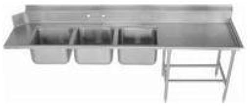 Stainless Steel 83 inch Length Dishtable with 3 Compartment Sink, 21 inch Drain Board On Left - 1 each.