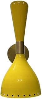 Merco Enterprises Mid-Century Modern 1-Light Diabolo Wall Sconce – Yellow & Polish Brass Finish – Indoor Accent Lighting for Living Room, Bedroom, or Hallway – Stylish Retro Wall Lamp