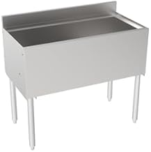 Krowne 18-36 Silver Series Insulated Ice Bin with Full Sliding Cover, 36" W x 12" Deep x 22.5” Front to Back Depth, 3” H backsplash, 1” Drain, 1-5/8” Tubular Legs with Gray Plastic Bullet feet