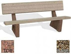 Bohlmann 72" Concrete Bench, Red Quartzite Top, Tan River Rock Leg
