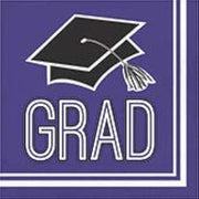 Creative Converting Club Pack Graduation School Spirit Purple Color Printed Luncheon Size Paper Napkin, Box of 360 2ply Printed Napkins