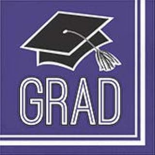 Creative Converting Club Pack Graduation School Spirit Purple Color Printed Luncheon Size Paper Napkin, Box of 360 2ply Printed Napkins