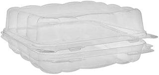 PACTIV Foodservice PETE 1 Compartment Clear Swirl Hinged Container with Label Panel, 8 x 8 inch - 200 per case.