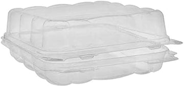 PACTIV Foodservice PETE 1 Compartment Clear Swirl Hinged Container with Label Panel, 8 x 8 inch - 200 per case.