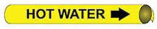 Pipe Marker - Precoiled and Strap-on - Hot Water, Yellow, For Pipe 3-3/8" - 4-1/2",12"W
