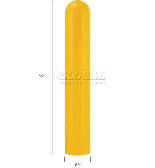 60" H Smooth Bollard Post Sleeve with Dome Top by Global Industrial – 10"L x 10"W x 60"H, HD Polyethylene, Yellow, Model BOL8YL