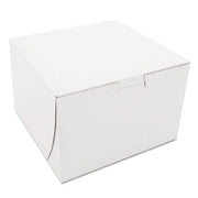 Premium Clay Coated Kraft Paperboard White Non-Window Lock Corner Bakery Box by SOUTHERN CHAMPION TRAY – 6" L x 6" W x 4" H - 250ct, Cardboard, White, Pack of 250, Model 0909